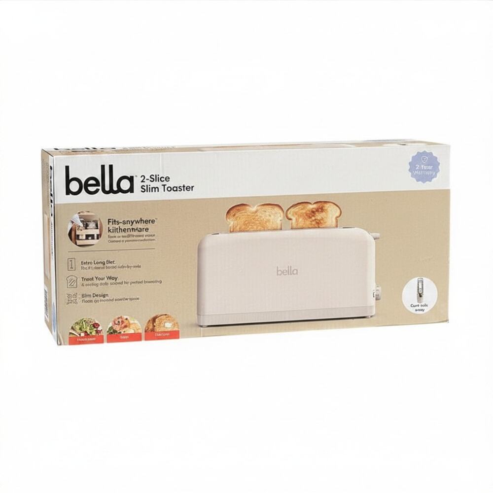 Bella 2-Slice Slim Toaster 6 Setting Shade Control, Beige/Oatmilk 10"